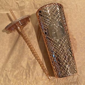 Starbucks ‘23 Winter Holiday Jewel 24-oz Tumbler+Straw, Cold Cup, Rose Gold, NWT